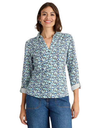 Women's Long Sleeve Annie Printed Jersey Cotton Shirt in Light Blue