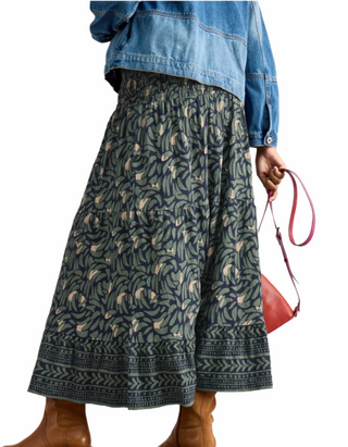 Women's Tiered Jersey Marissa Maxi Skirt in Navy Print