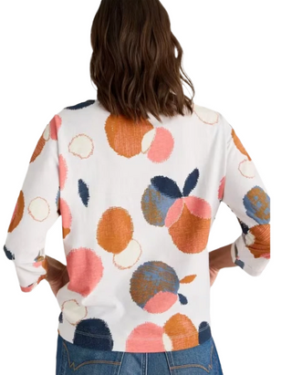 Women's Long Sleeve Demi Dolmon Abstract Geo Cotton T-Shirt in White Mix (Imperfect)