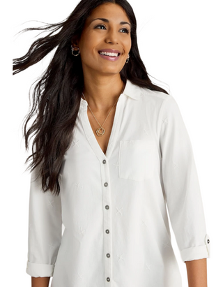 Women's Annie Embroidered Longline Shirt in White