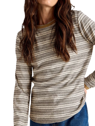 Women's Clara Long Sleeve Stripe T-Shirt in Beige Mix