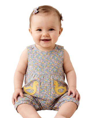 JoJo Maman Bebe Sleeveless lemon Ditsy Dungarees in White Mix