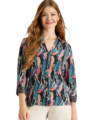 Women's Long Sleeve Annie Jersey Cotton Shirt in  Blue