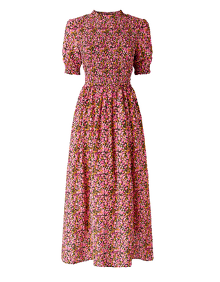 Women's Jasmine Floral Shirred Bodice Dress in Pink