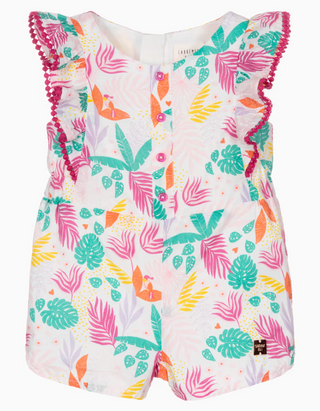 Carrement Beau Girls' Tropical Print Embroidery Flounces Playsuit in White Mix