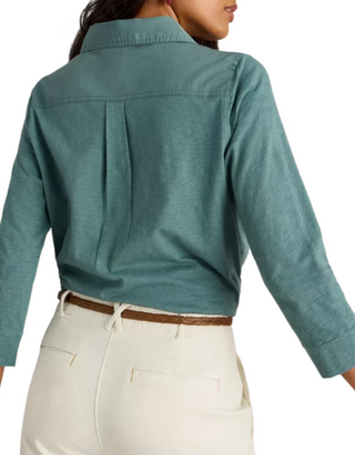Women's Long Sleeve Longline Jersey Mix Shirt in Dusty Green (Imperfect)