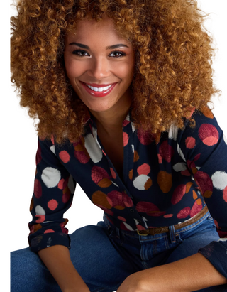 Women's Long Sleeve Annie Printed Jersey Cotton Shirt in Navy Plum