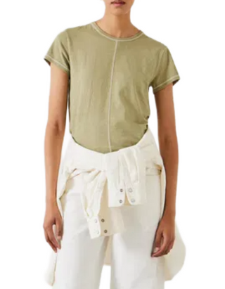 Women’s Short Sleeve Danika Stitch Detail T-Shirt in Olive Green