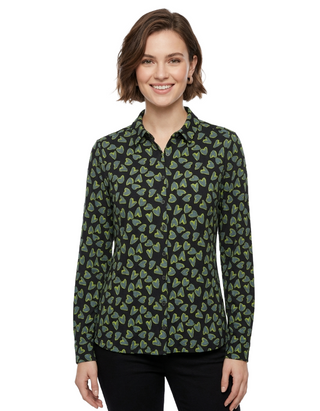 Women's Long Sleeve Heart Printed Jersey Shirt in Black Mix