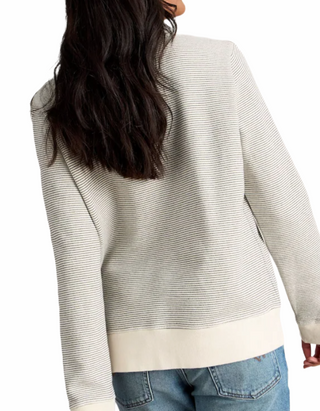 Women's Long Sleeve Stripe Crew Neck Sweatshirt in White