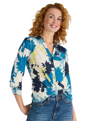 Women's Annie Abstract Printed Jersey Shirt in White/Mlt