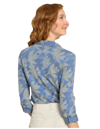 Women's Annie Leaf Printed Cotton Shirt in Blue Multi