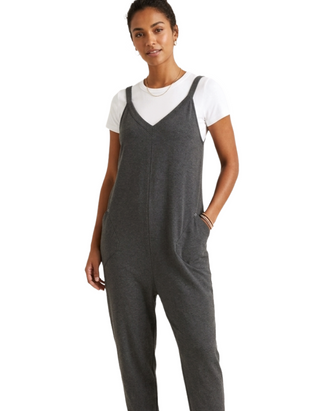 Women's Sleeveless Selina Jersey V Neck Jumpsuit in Charcoal Grey