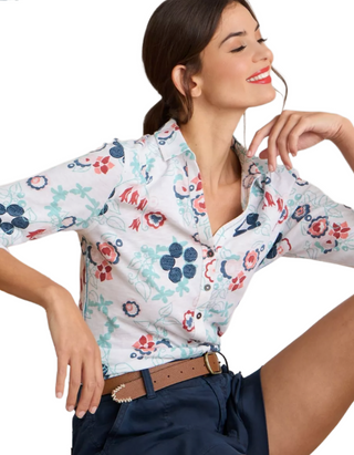 Women's Annie Jersey Long Sleeve Floral Shirt in White Print