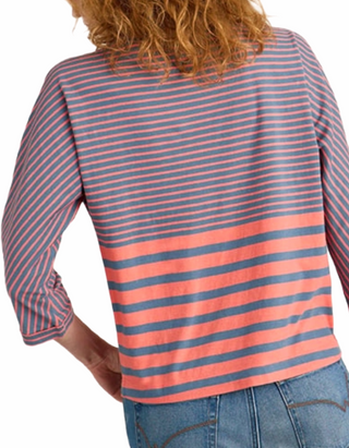 Women's Long Sleeve Demi Dolman Sleeve Striped T-shirt in Pink