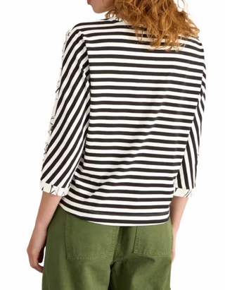 Women's Long Sleeve Demi Dolmon Cotton T-Shirt in White/Black