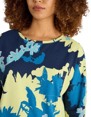 Women's Long Sleeve Demi Dolmon Abstract Cotton T-Shirt in Blue Mix (Imperfect)