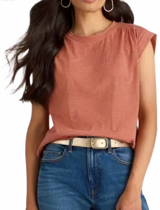 Women's Short Sleeve Stripe Claudia Tee in Coral Multi