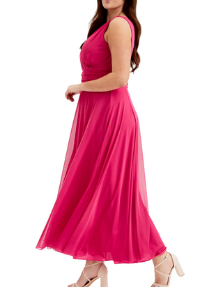 Scarlett & Jo Plus Size Nancy Marilyn Mesh Maxi Dress in Solid Cerise