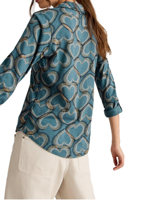 Women's Annie Heart Print Jersey Shirt in Blue/Multi
