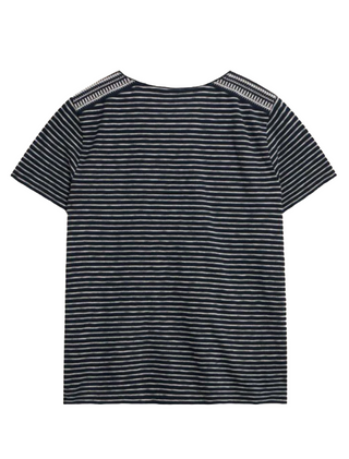 Women's Abbie Embroidered Stripe Tee in Navy Ivory Multi