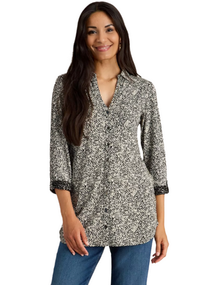 Women's Annie Longline Cotton Shirt in Black Print