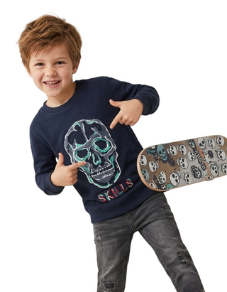 Next Boys Boluce Applique Skull Sweatshirt in Navy