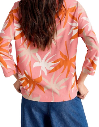 Women's Long Sleeve Demi Dolmon Abstract Geo Cotton T-Shirt in Pink Mix(Imperfect)
