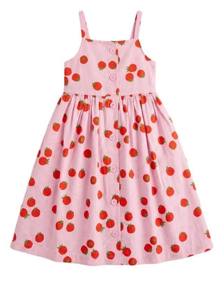Girls Printed Sleeveless Linen Midi Dress in Pink Veggies