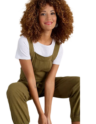 Women's Daphne Cotton Jersey Dungarees in Khaki Green