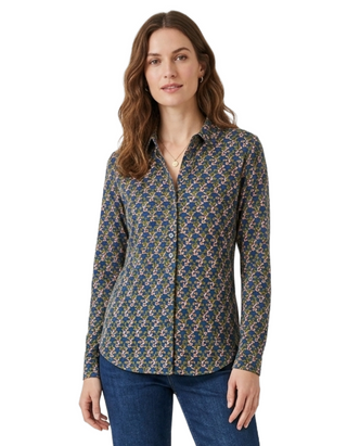 Women's Abstract Printed Floral Jersey Shirt in Navy Mix
