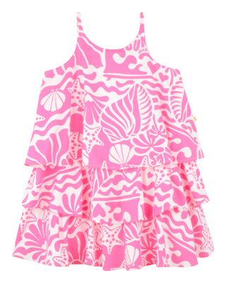 Billieblush Girls' Tiered Viscose Beach Summer Dress in Pink