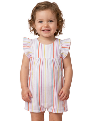 Carrement Beau Girl's Frilly Striped Babysuit in Multicolor