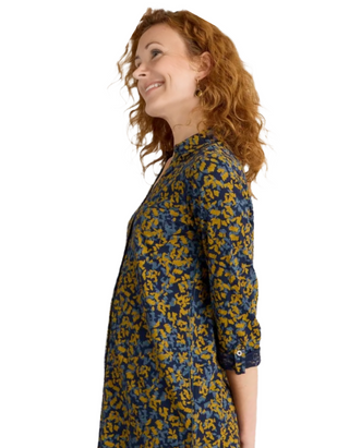 Women's Annie Longline Abstract Printed Cotton Shirt in Navy Mix