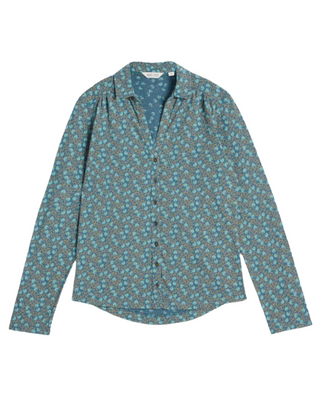 Women's Annie Cotton Jersey Shirt in Spotted Green Spirals