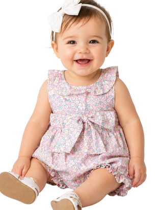 Little English Baby Floral Bloom Bubble Romper in Pink