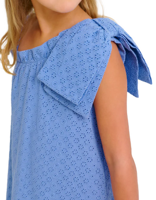 The Beaufort Bonnet Company Maebelle Eyelet Bow Dress in Blue