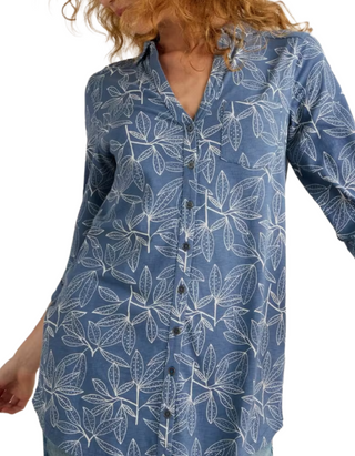 Women's Annie Longline Floral Printed Cotton Shirt in Blue Print