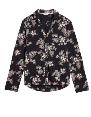 Women's Long Sleeve Annie Floral Printed Jersey Cotton Shirt in Black