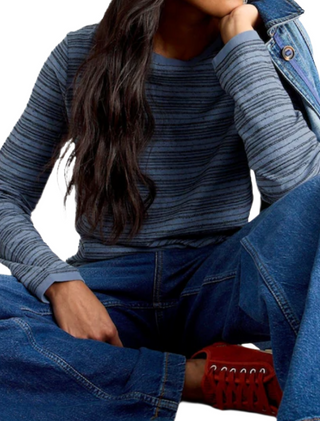 Women's Clara Long Sleeve Stripe T-Shirt in Cobalt Blue