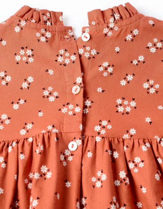 Girls' Long Sleeve  Autumn Bloom Ruffle Dress in Orange