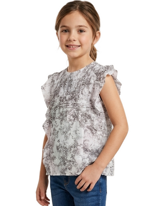Zadig & Voltaire Girls' Printed Ruffle Blouse in White Woods