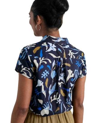 Women's Cap Sleeve Cotton Printed Rushmaker Shirt in Navy (IMPERFECT)