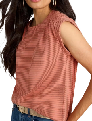 Women's Short Sleeve Stripe Claudia Tee in Coral Multi