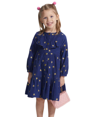 Bisby Girls' Embroidered Corduroy Western Dress in Blue