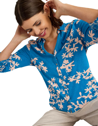 Women's Annie Floral Printed Jersey Shirt Mid Blue