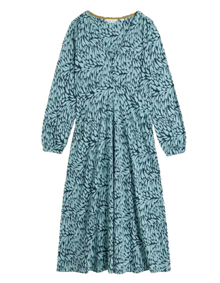 Women's Megan Midi V-Neck Jersey Dress in Blue Print