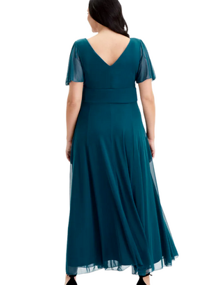 Scarlett & Jo Curve Plus Size  Isabelle Angel Sleeve Maxi Dress in Teal Blue