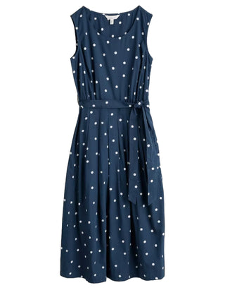 Women's Sleeveless Belle Fit-and-flare Midi Dress in Navy (IMPERFECT)