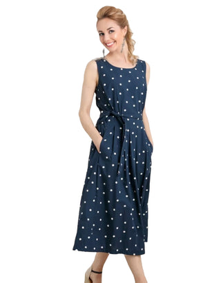 Women's Sleeveless Belle Fit-and-flare Midi Dress in Navy (IMPERFECT)